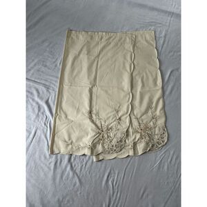 Vintage Kitchen Curtain Set, Cream Colored w/ Embroidered Flowers & Lace 34x29